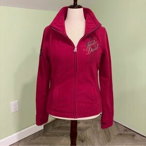 Harley Davidson Embroidered Full Zip Fleece Jacket Red Women’s Sz XL
